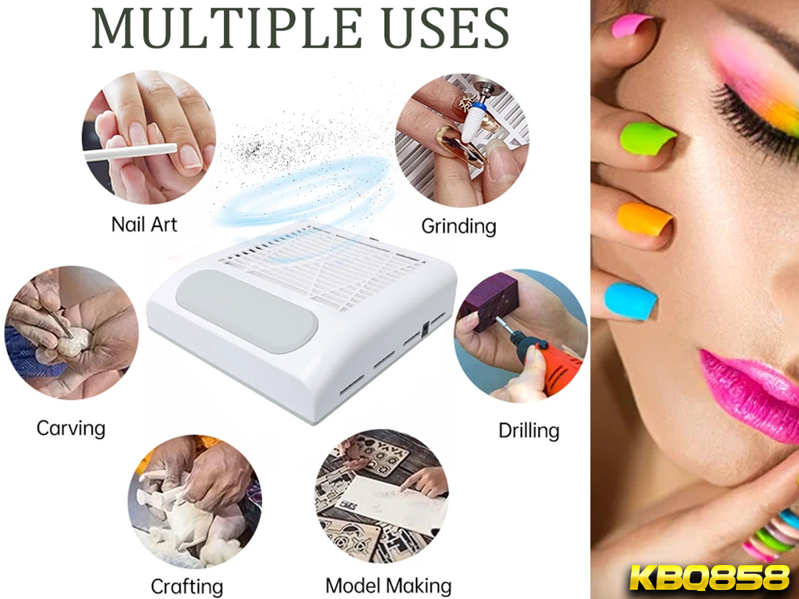 Un colector de polvo de uñas blanco con varios usos como Nail Art, tallado, taladrado, etc.