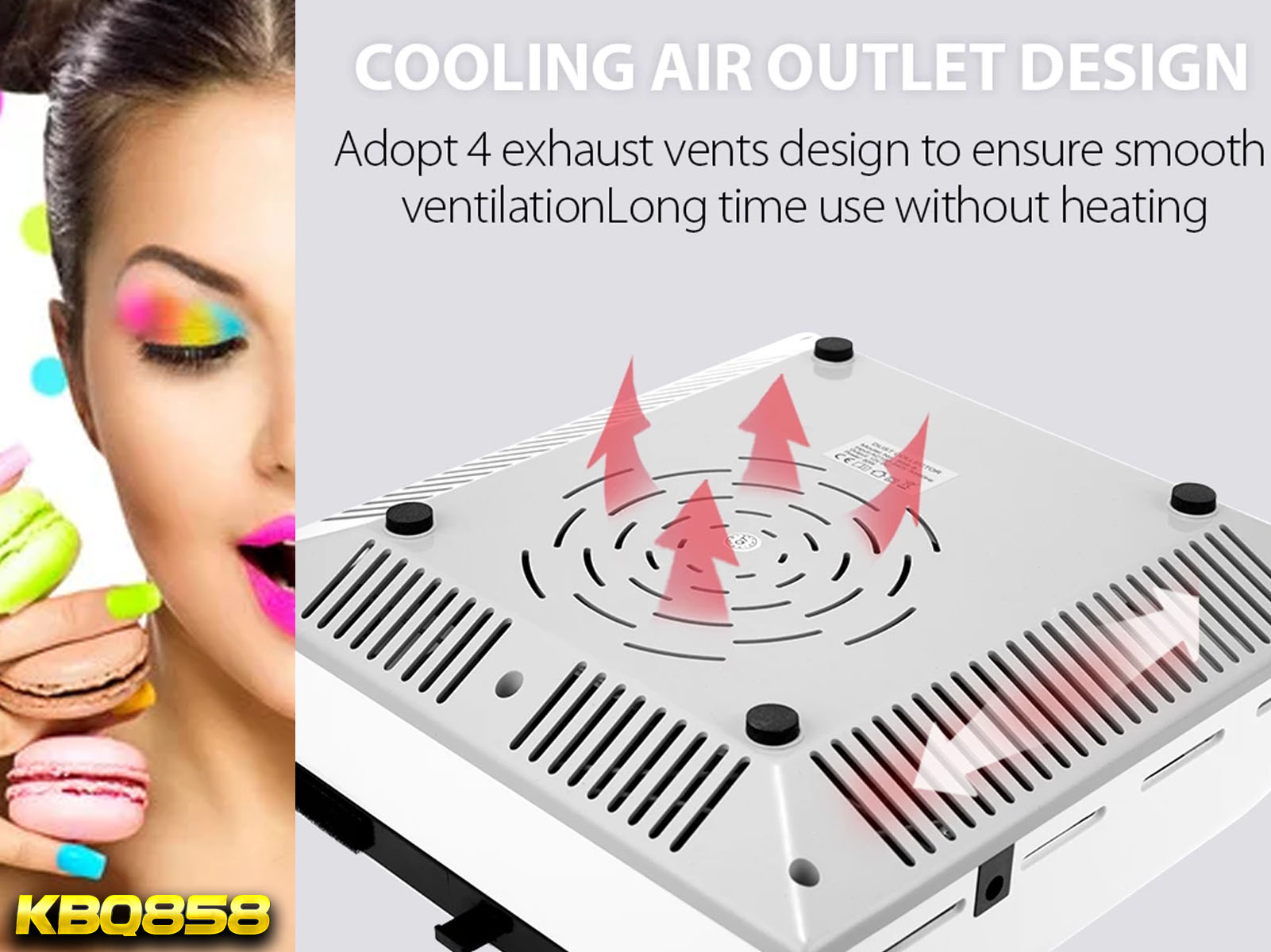 Dispositivo blanco con 4 ventilaciones para ventilación suave y uso prolongado.