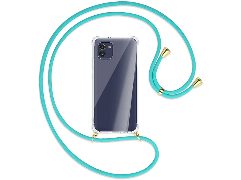 Kordel, Umhänge-Hülle ENERGY MORE Türkis Galaxy / mit Samsung, Backcover, A03, MTB Gold