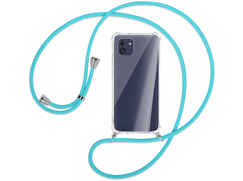 MTB MORE Galaxy mit Kordel, Samsung, A03, Türkis Silber / Umhänge-Hülle ENERGY Backcover