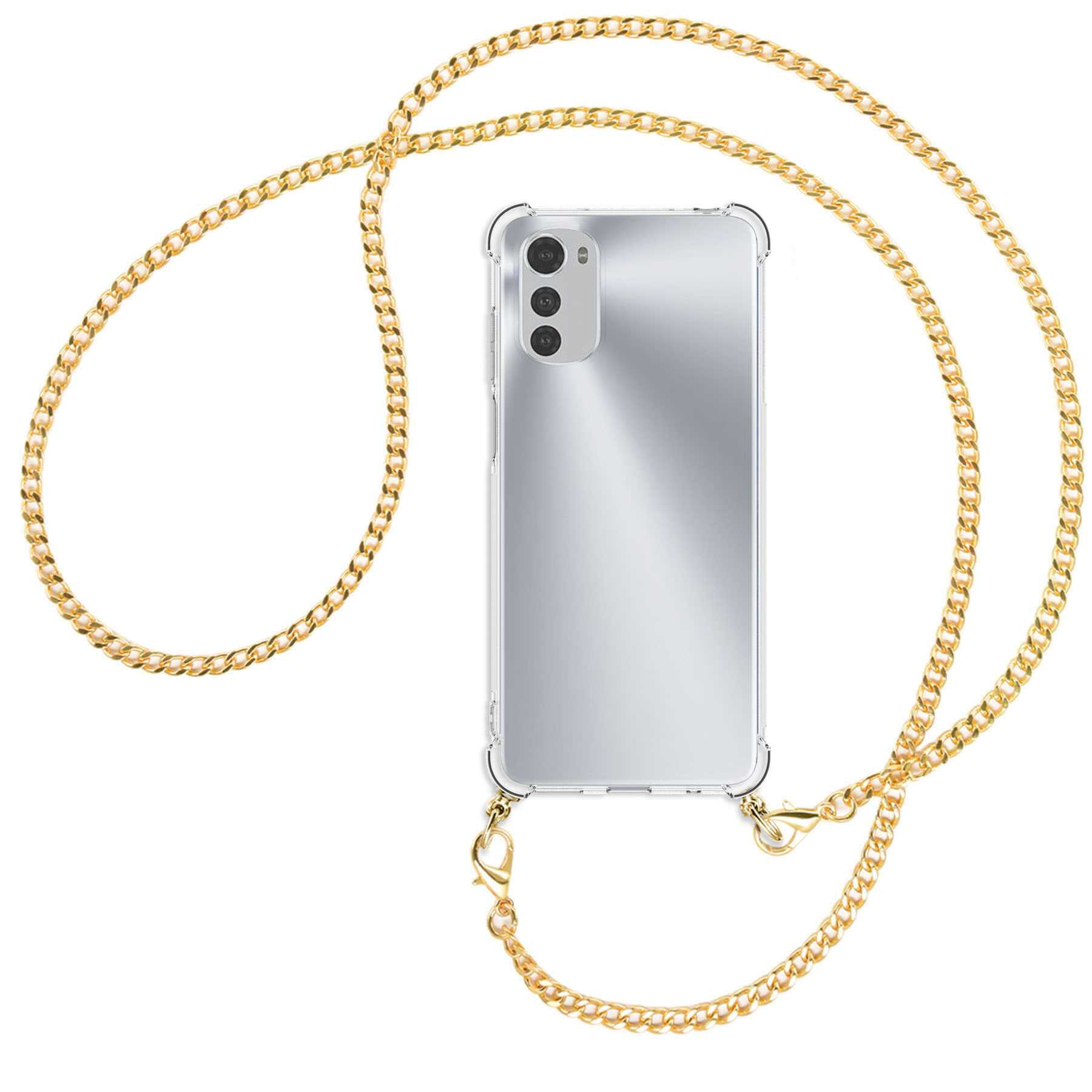 Moto Umhänge-Hülle ENERGY mit Motorola, Backcover, (gold) Metallkette, MTB E32, E32S, Kette MORE