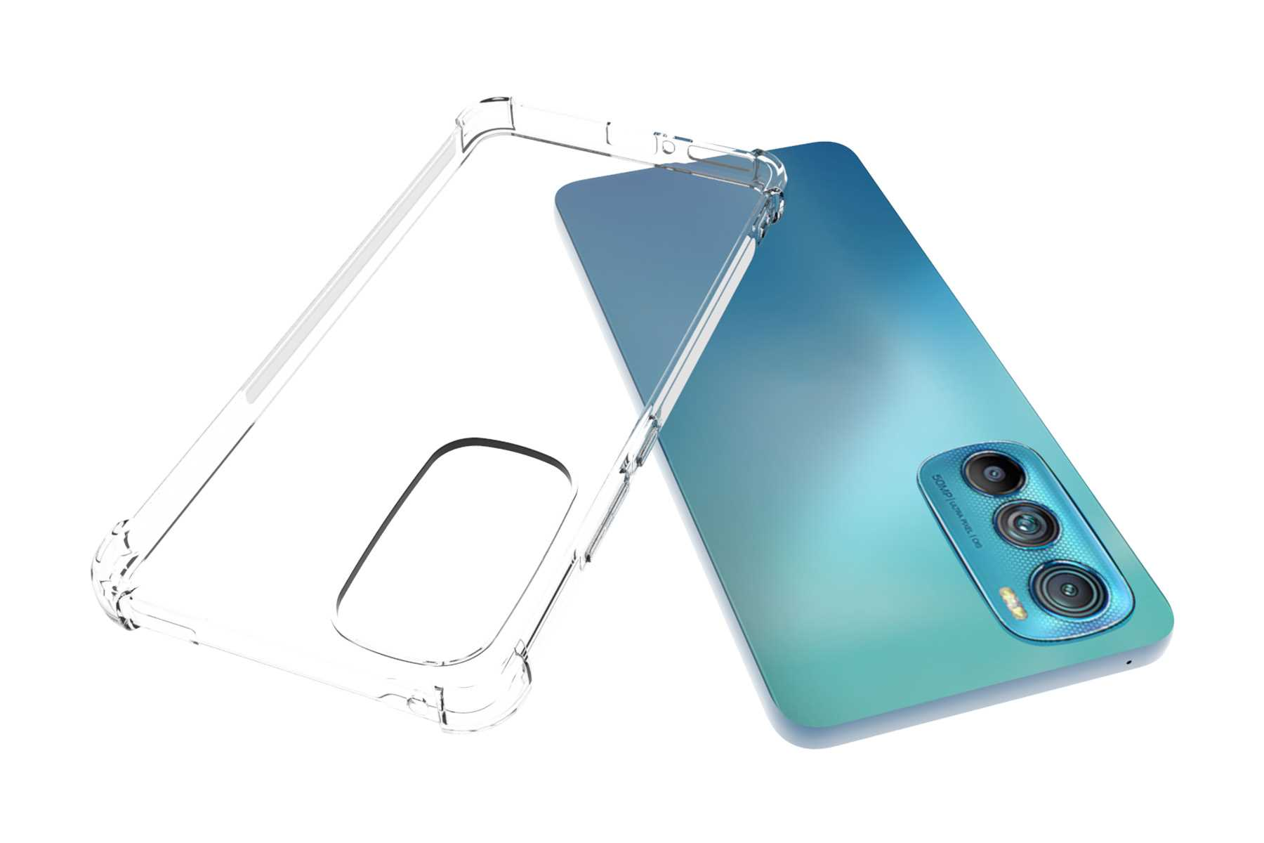 Transparente Schutzhülle für ein blaues Smartphone.