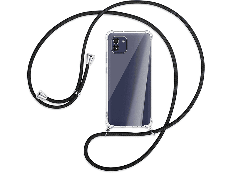 Samsung, MORE Backcover, A03, Schwarz Kordel, / Umhänge-Hülle Galaxy ENERGY mit Silber MTB