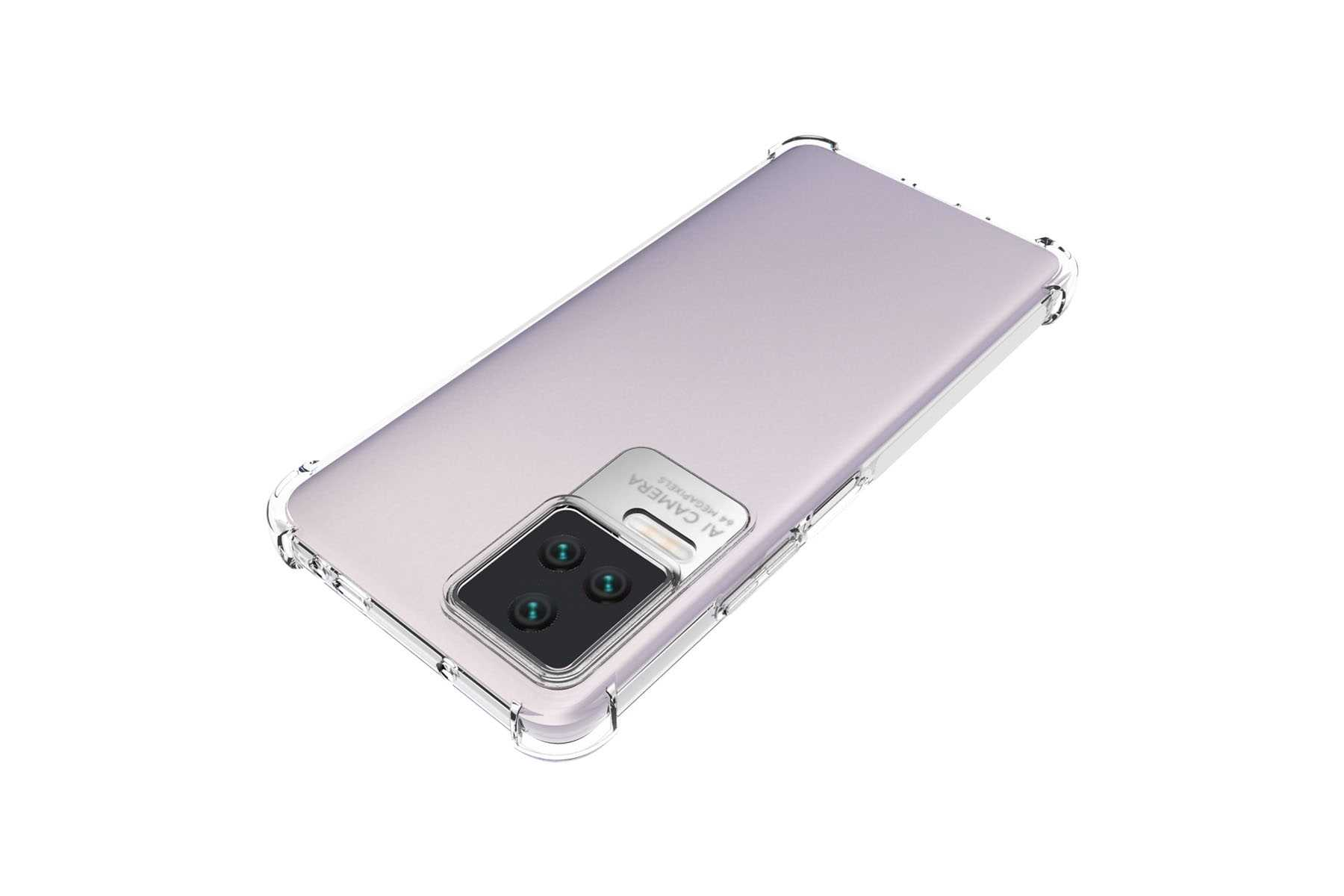 Eine Handyhülle wird von oben gezeigt, mit einem transparenten, schützenden Design.