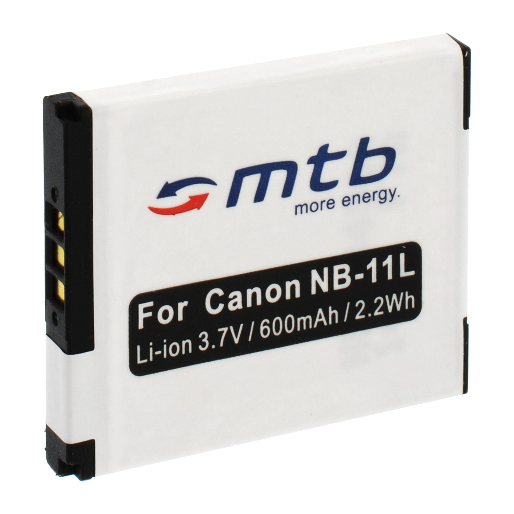Weiß-schwarzer Canon NB-11L Akku mit Text: 'For Canon NB-11L Li-ion 3.7V/600mAh/2.2Wh'.