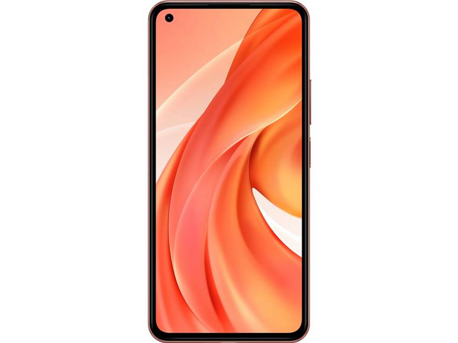 Ein Smartphone mit einem rot-orangenen Farbverlauf auf dem Bildschirm, auf weißem Hintergrund.