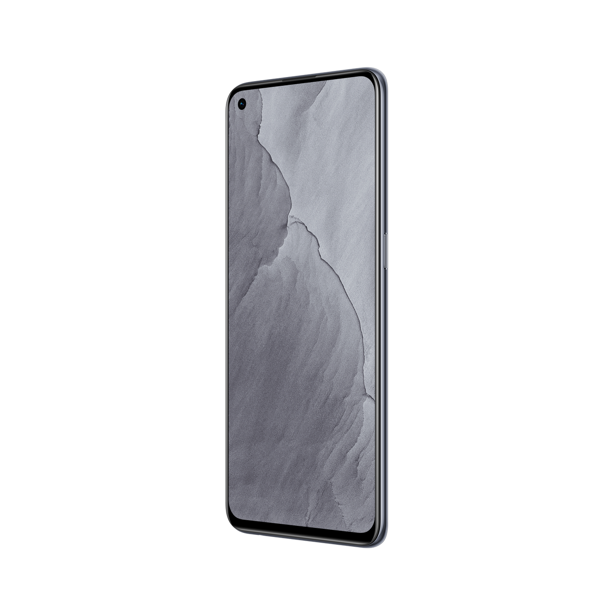Smartphone con pantalla estampada sobre fondo negro.