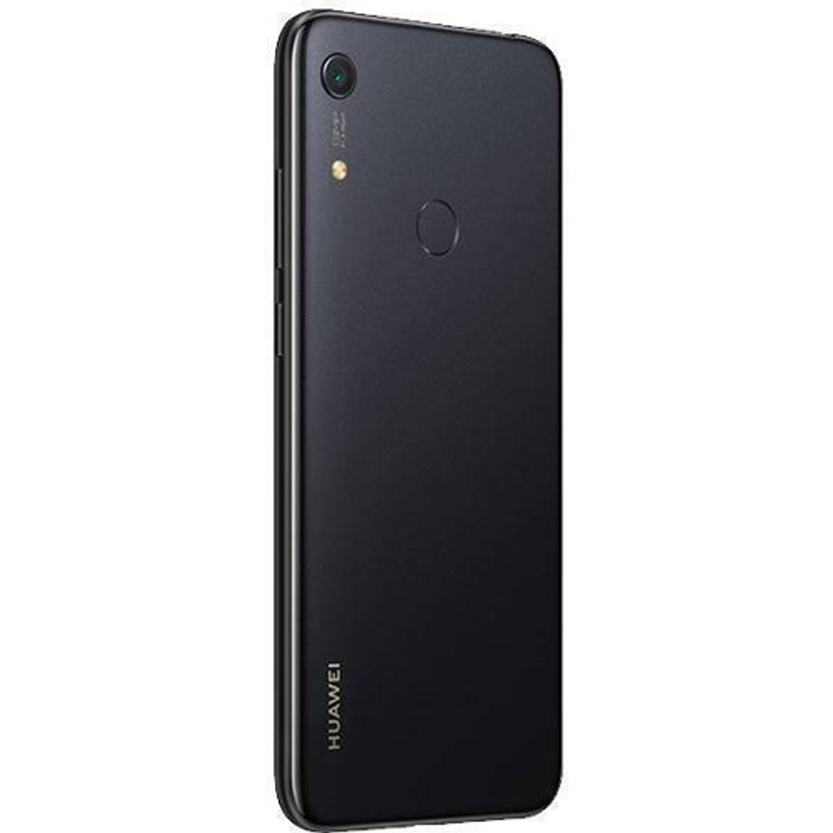 Czarny telefon Huawei ze słowem Huawei napisanym na tylnej obudowie. Telefon ma aparat.