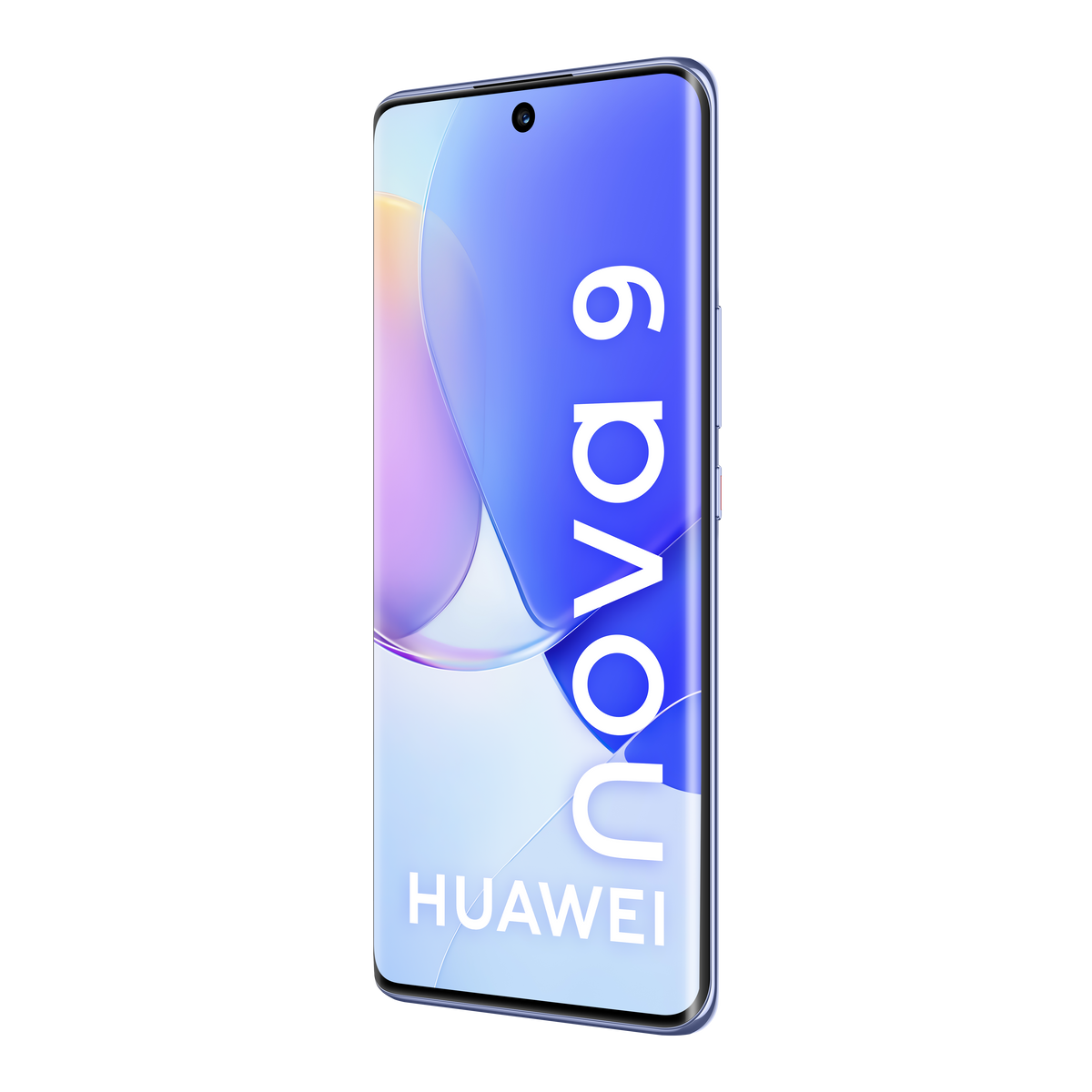 Smartphone in blauem Farbverlauf mit dem Wort Nova 9 und dem Huawei-Logo.