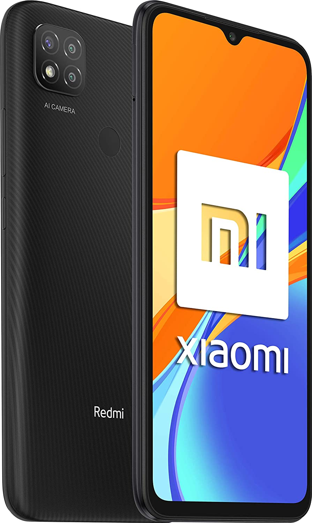 Teléfono Xiaomi negro mostrando la interfaz, con un logo Redmi en su parte trasera.