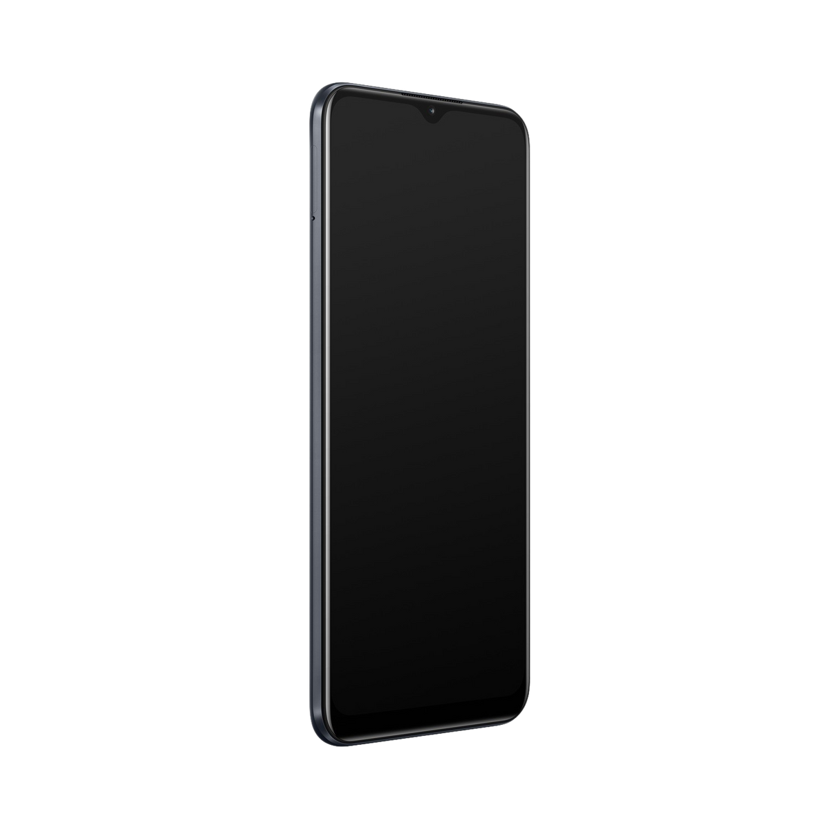 Smartfon w ciemnoniebieskim etui na czarnym tle. Ekran jest czarny i pusty.