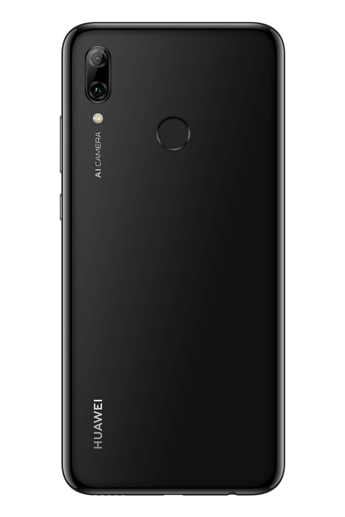 Czarny smartfon Huawei. Widok z tyłu pokazuje aparat, czujnik linii papilarnych i logo.