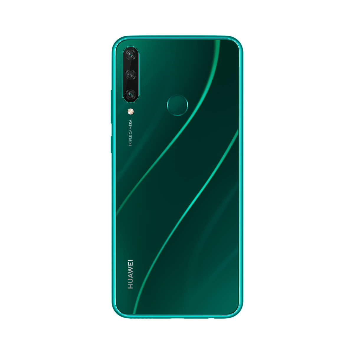 Grünes Smartphone, Dreifachkamera, Farbverlauf hinten. Isoliert auf weißem Hintergrund.