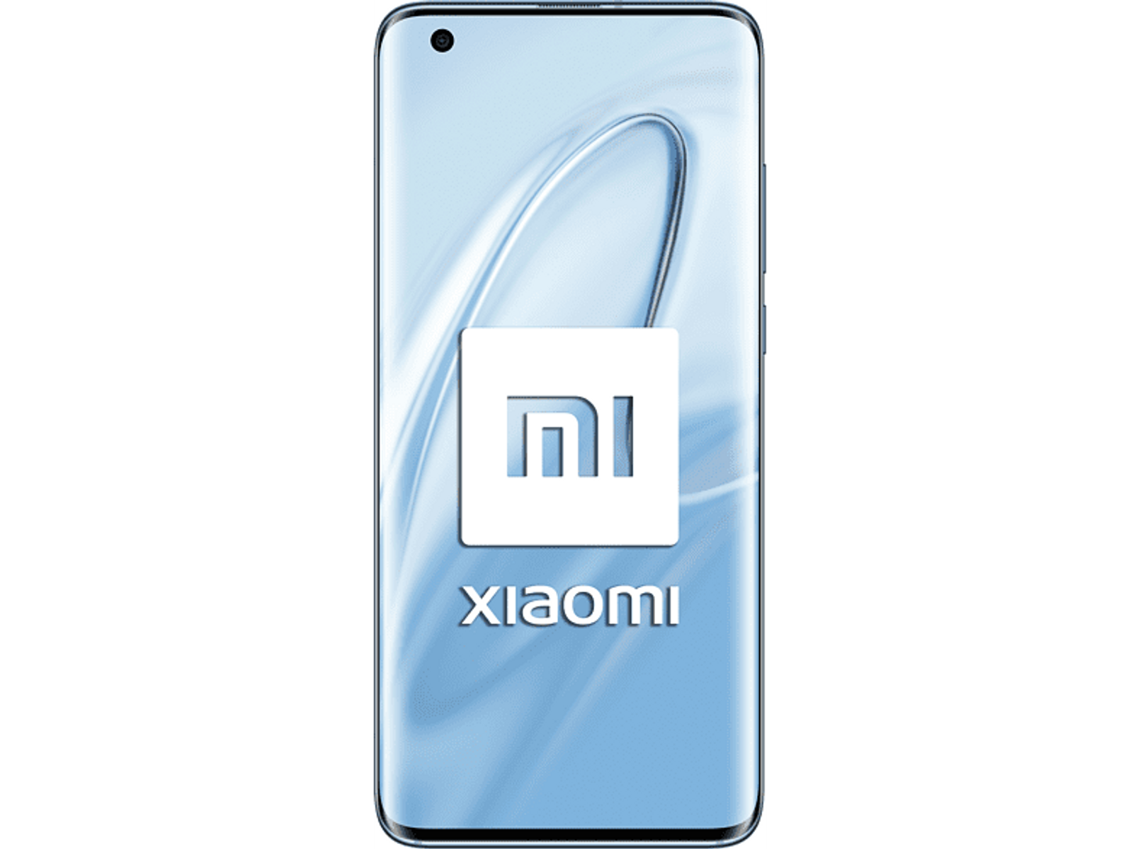 Ein Xiaomi-Handy auf hellblauem Hintergrund mit dem Xiaomi-Logo.