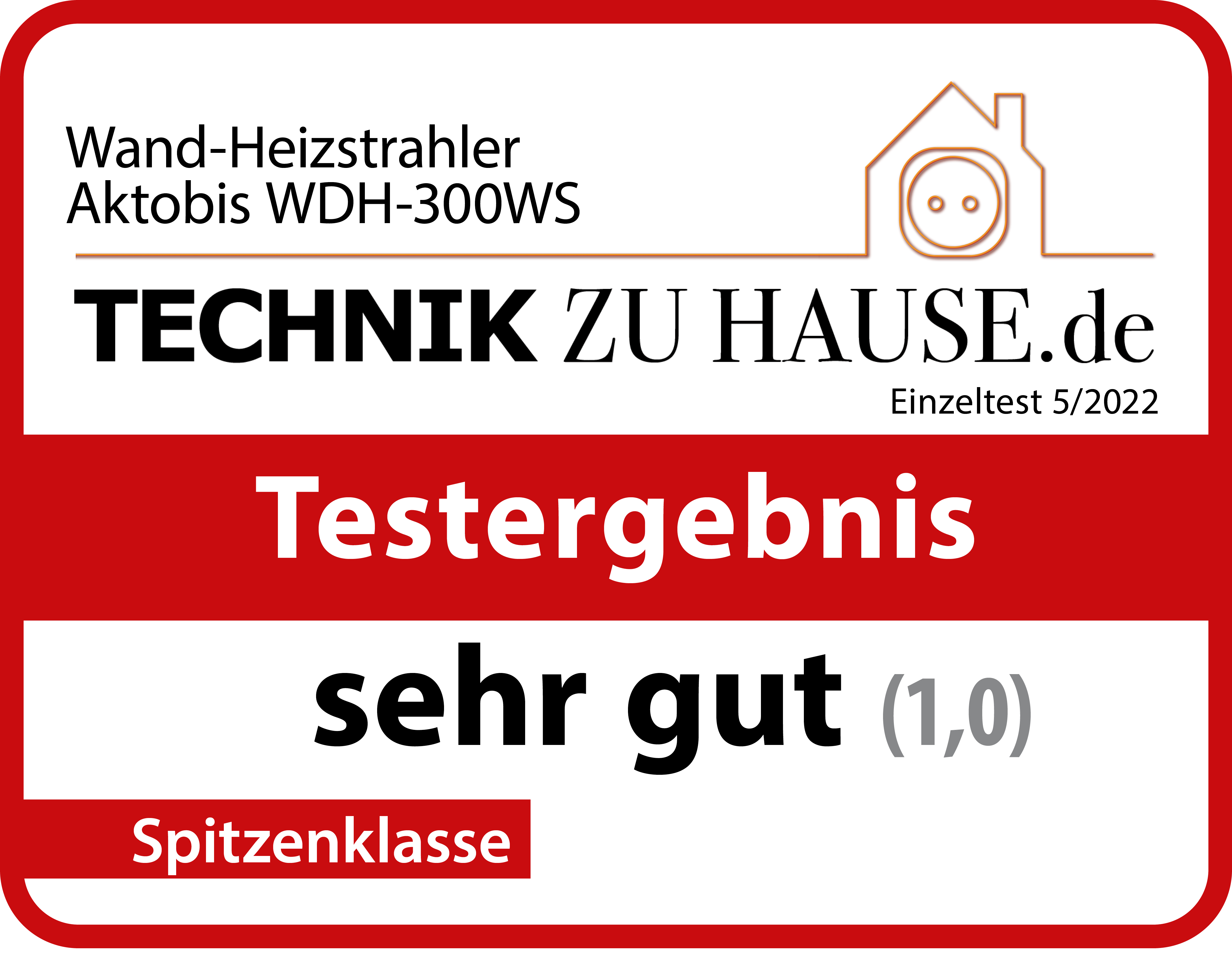 Ein Aufkleber mit dem Text: TECHNIK ZU HAUSE.de und der Bewertung „sehr gut“ (1,0) auf rotem Hintergrund.