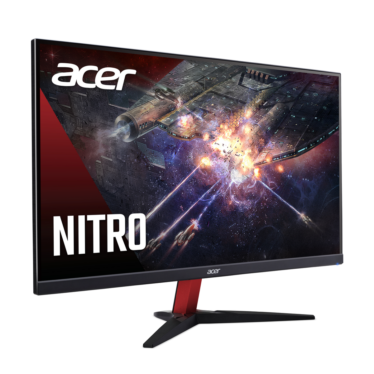 Acer Nitro monitör, bir uzay savaşı sahnesi ve NITRO kelimesini gösteriyor.