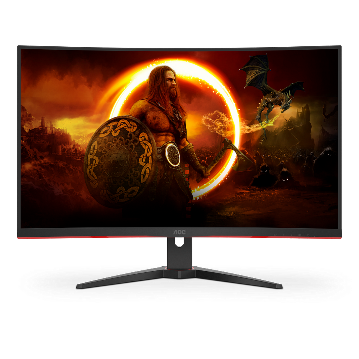 Monitor gaming - AOC C32G2AE, Curvo, 31.5", Full HD, 1 ms, 165 Hz, Freesync Premium, Negro y Rojo