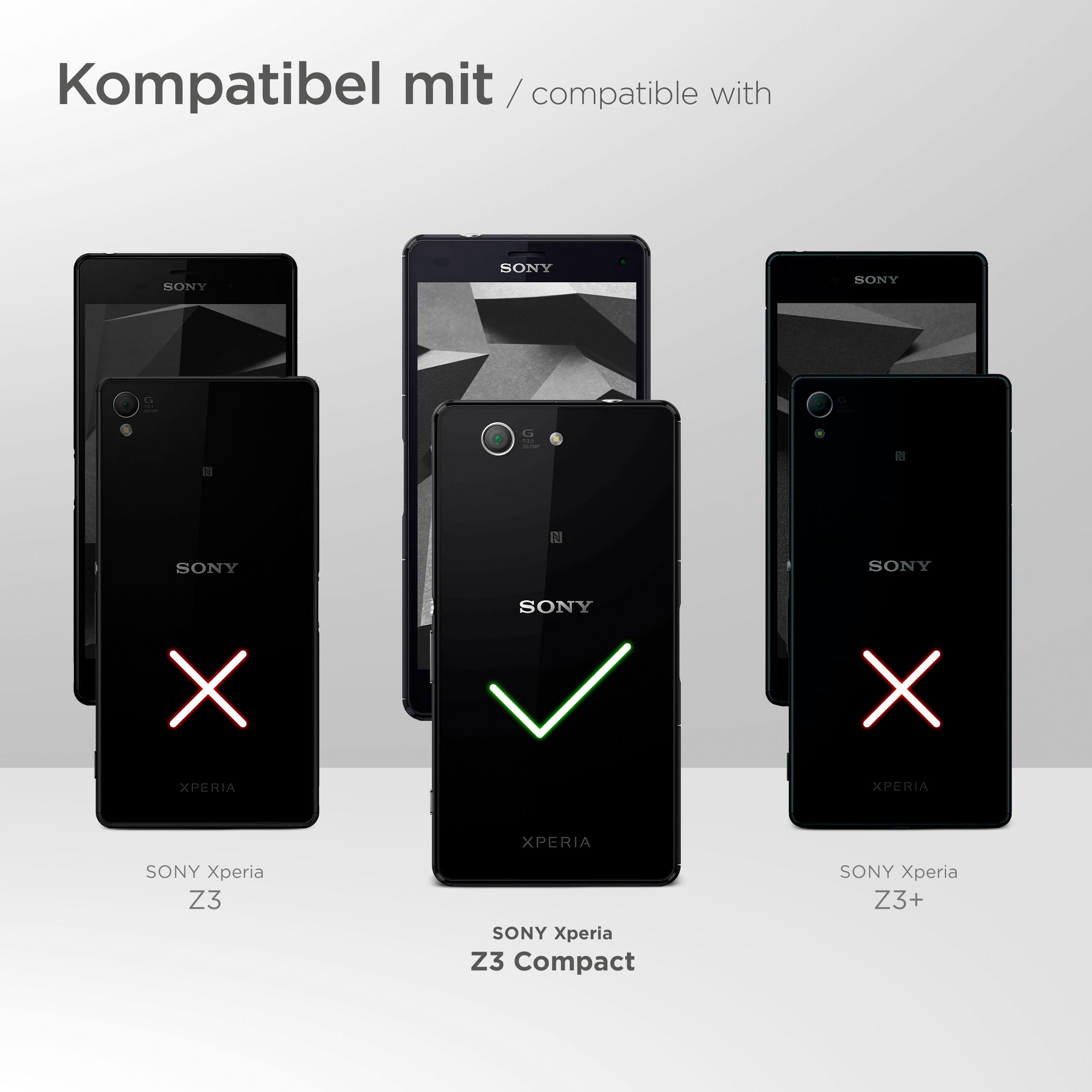 Grafik, die Mobiltelefone zeigt, mit einem grünen Häkchen auf einem Telefon und roten X's auf anderen.