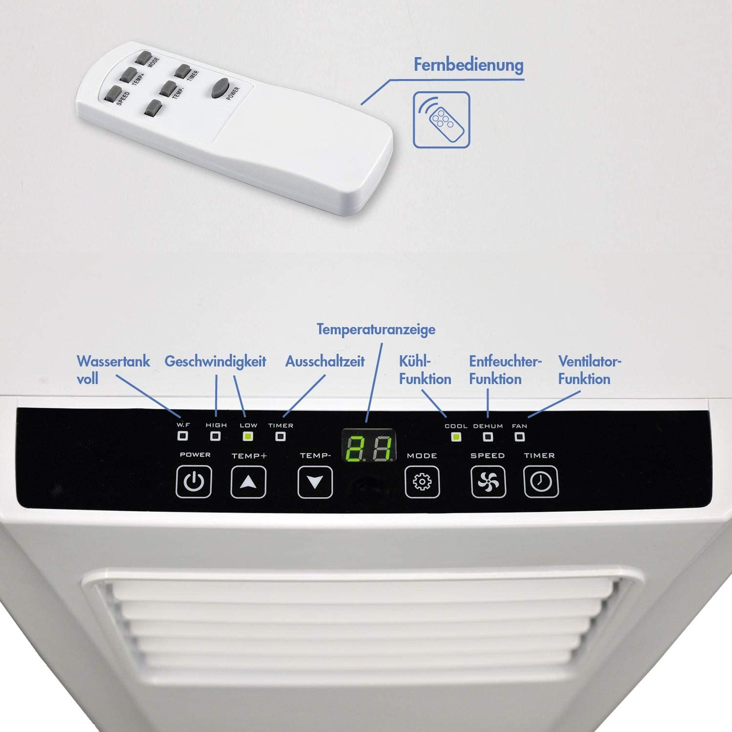 JUNG TV04 mobiles Klimagerät mit Raumgröße: 2,6 (Max. Weiß EEK: m², A) KW 75 Fernbedienung