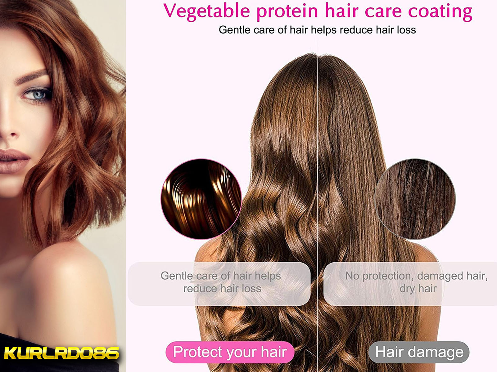 Imagen que muestra a una mujer con cabello y el efecto de un producto capilar que protege el cabello.