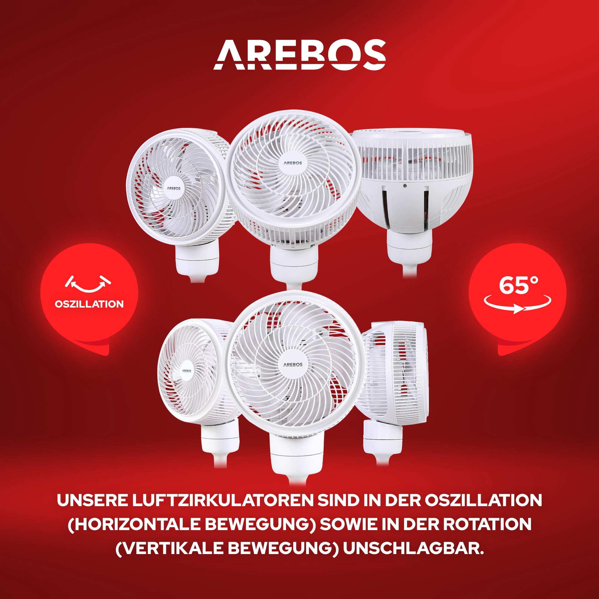 AREBOS weiß 55W Luftzirkulator Bodenventilator Watt) Fernbedienung mit (55