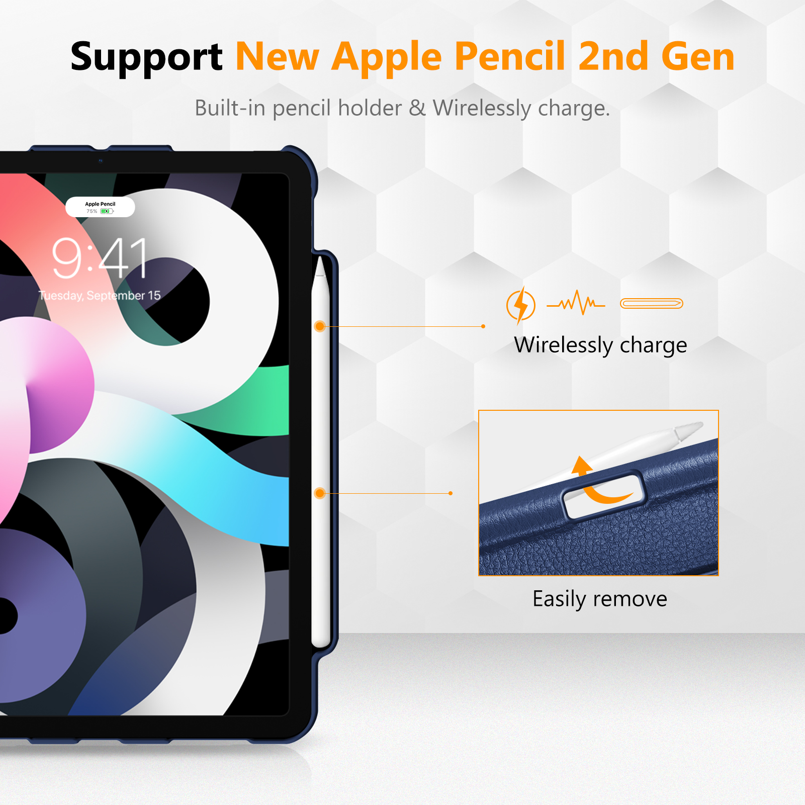 Ein blaues iPad mit Stift, das die Ladefunktion und einfache Entfernung zeigt.