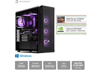 SEDATECH AMD Ryzen 9 5900X mit Wasserkühlung, Gaming PC, 32 GB RAM, 500 GB SSD, 3000 GB HDD, Geforce RTX3090, 24 GB