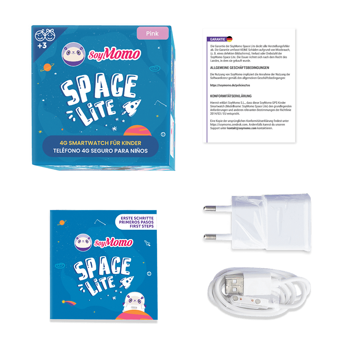 Caja de reloj inteligente SoyMomo Space Lite para niños. Incluye cargador y accesorios.
