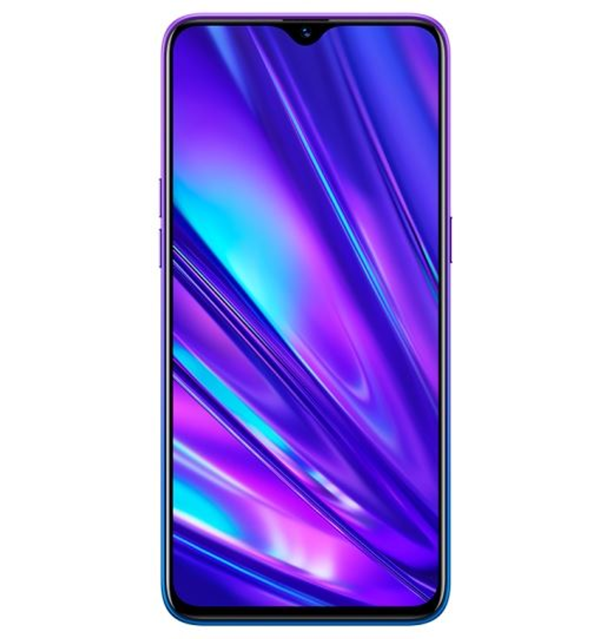Ein Smartphone mit einem lila und blauen Farbverlauf-Bildschirm. Das Telefon hat eine schwarze Kamera oben.