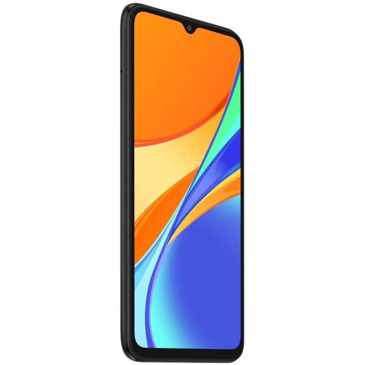 Smartphone mit schwarzem Rahmen und hellem orange-blauem Farbverlauf auf dem Display.