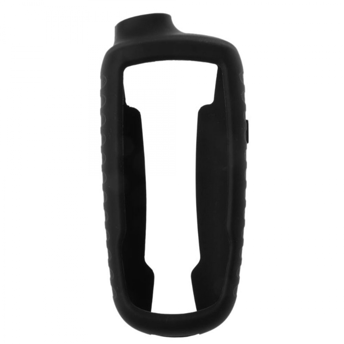 Schwarze Gummihülle. Schutzhülle für ein GPS-Gerät. Sie hat T-Form und ist glatt.