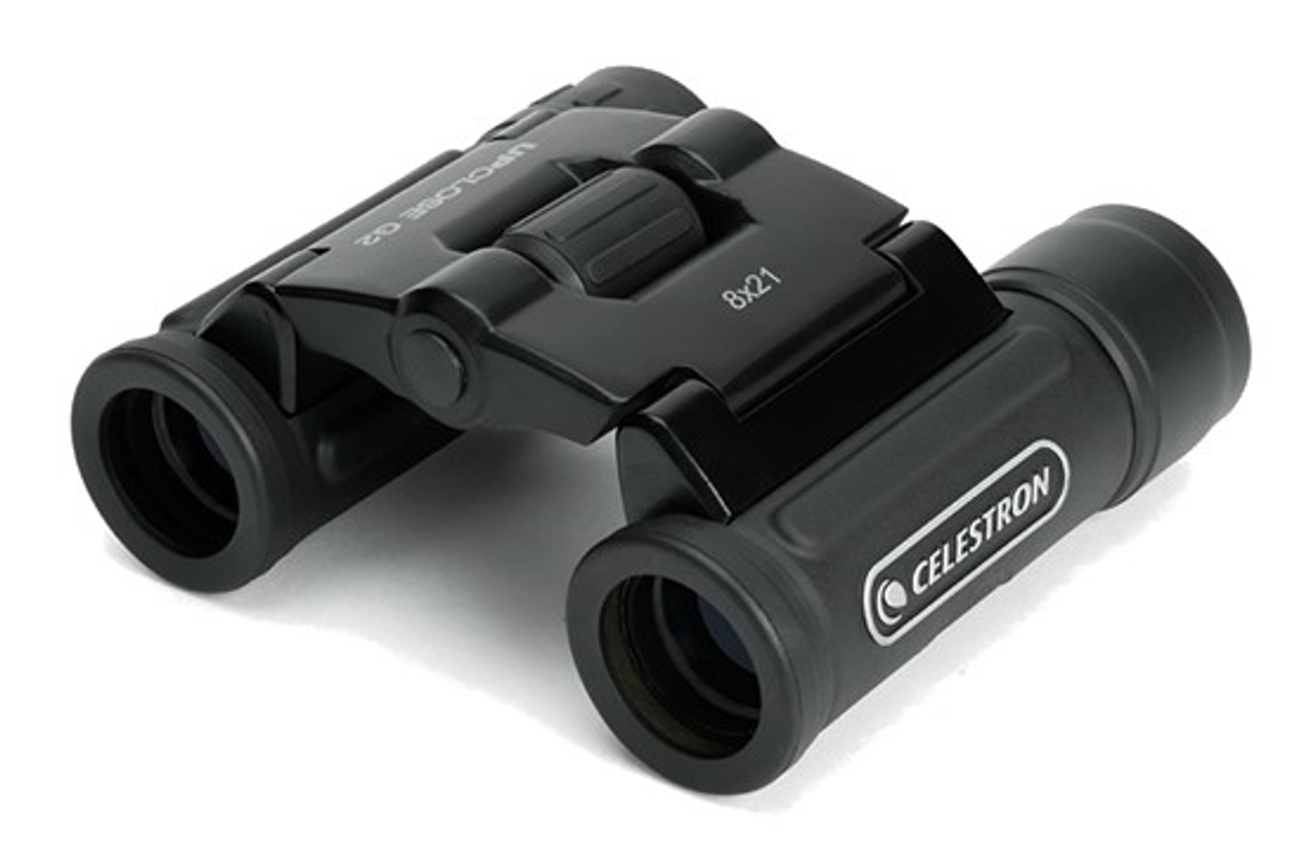 Binocolo nero, etichettato 'UPCLOSE G2 8x21', leggermente angolato, su sfondo bianco.