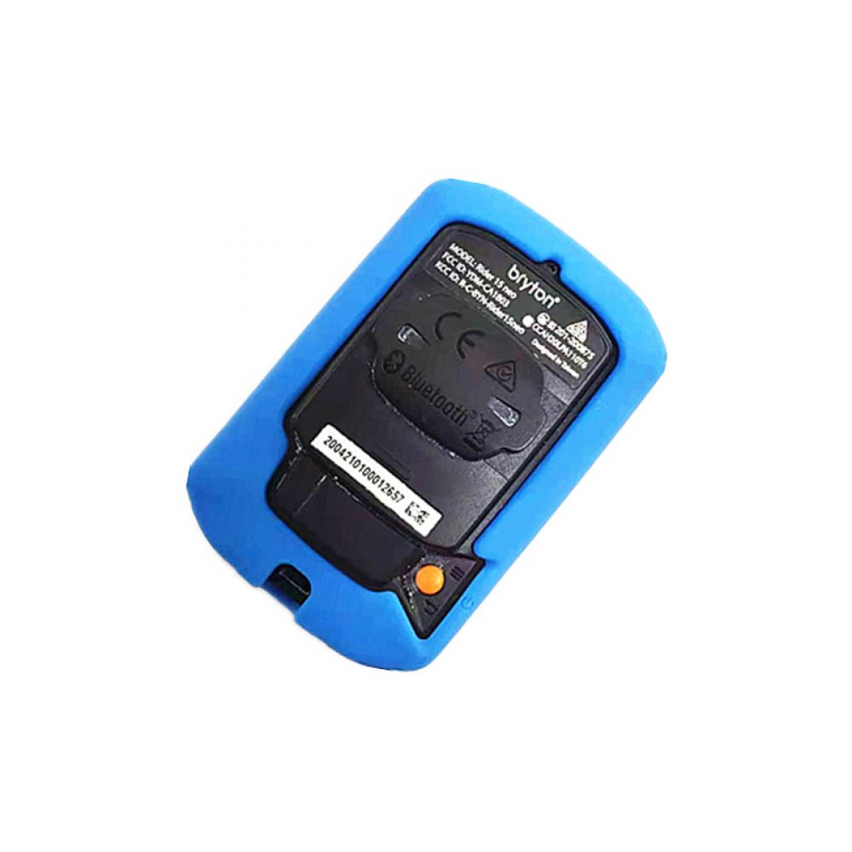 Blaue Schutzhülle mit einem Gerät, ein Bluetooth-Symbol ist sichtbar.