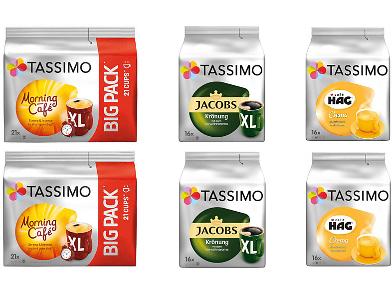 TASSIMO Rund-Um-Die-Uhr-Paket Morning Café XL - Krönung XL - Café Hag Crema, 106 Getränke Kaffeekapseln (Tassimo Maschine (T-Disc System))