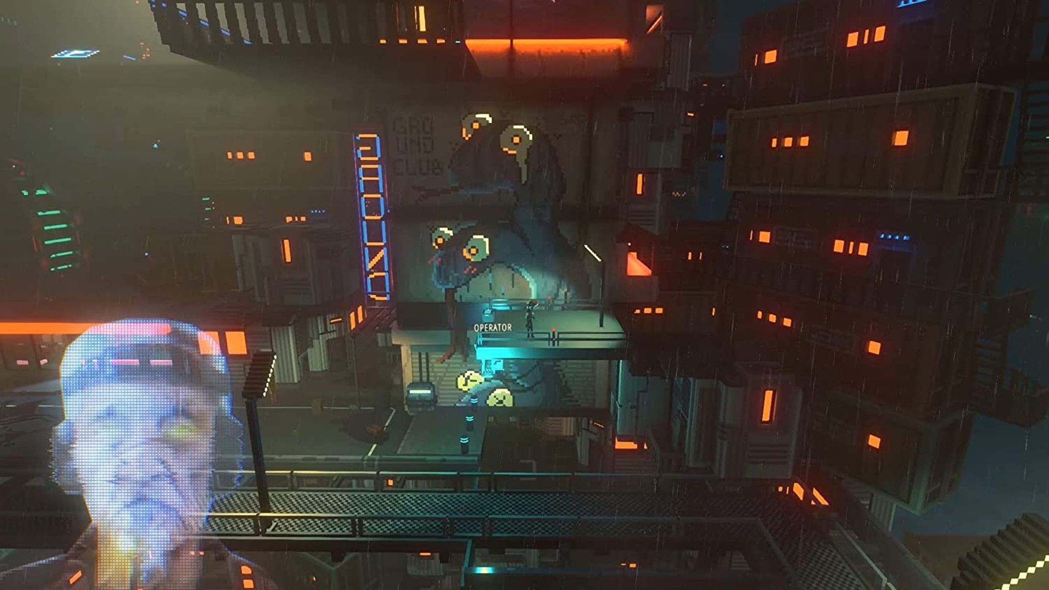 Eine industrielle Stadtszene mit Neonlichtern, Gebäuden und einer Figur im Vordergrund. Text: CAO FUND CLUB.