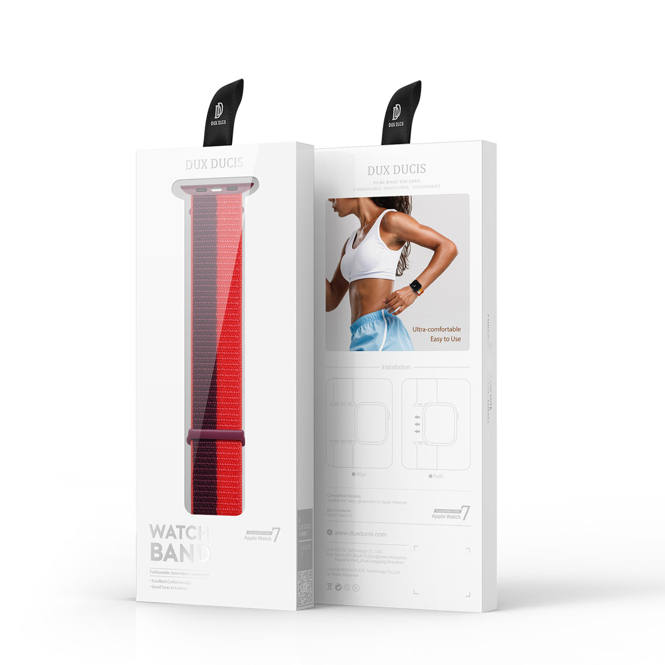 Uhrenarmbandverpackung, mit Uhrenarmband und Anweisungen für Apple Watch.