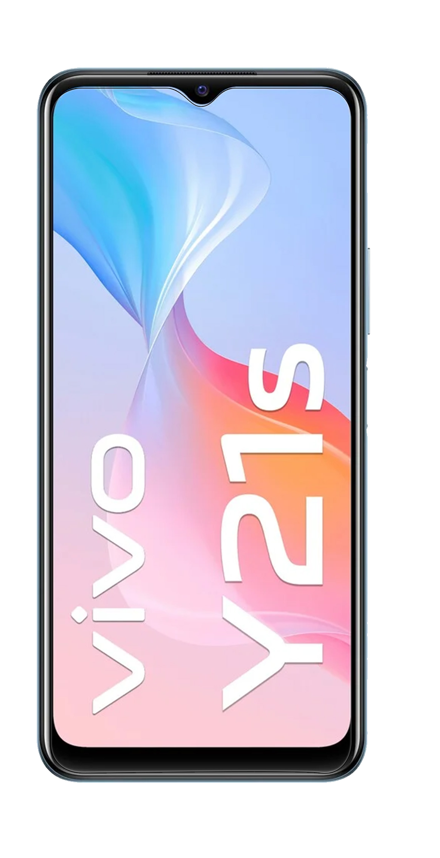 Smartphone mit dem Text "VIVO Y21S" auf dem Bildschirm, auf weißem Hintergrund.