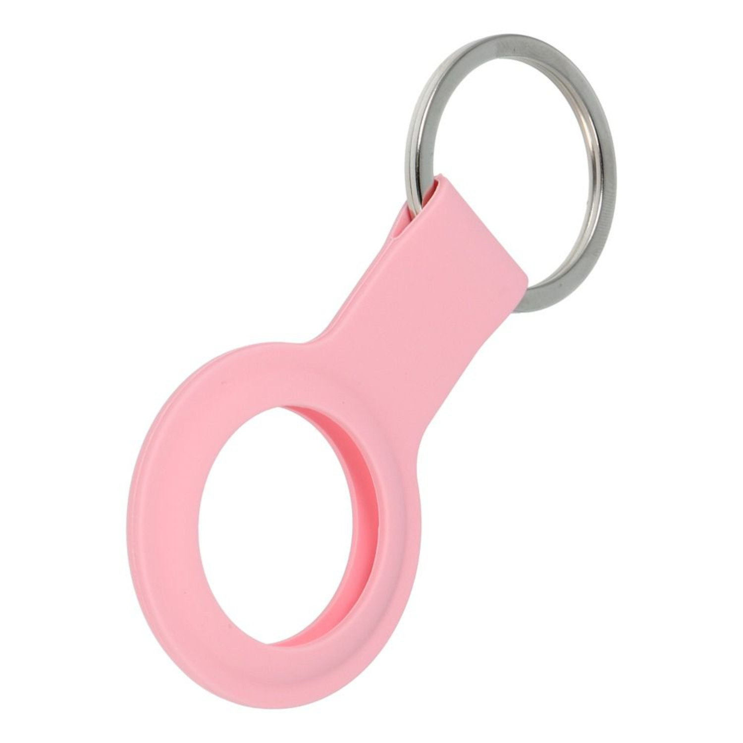 Rosa kreisförmiger Schlüsselanhänger mit silbernem Schlüsselring.