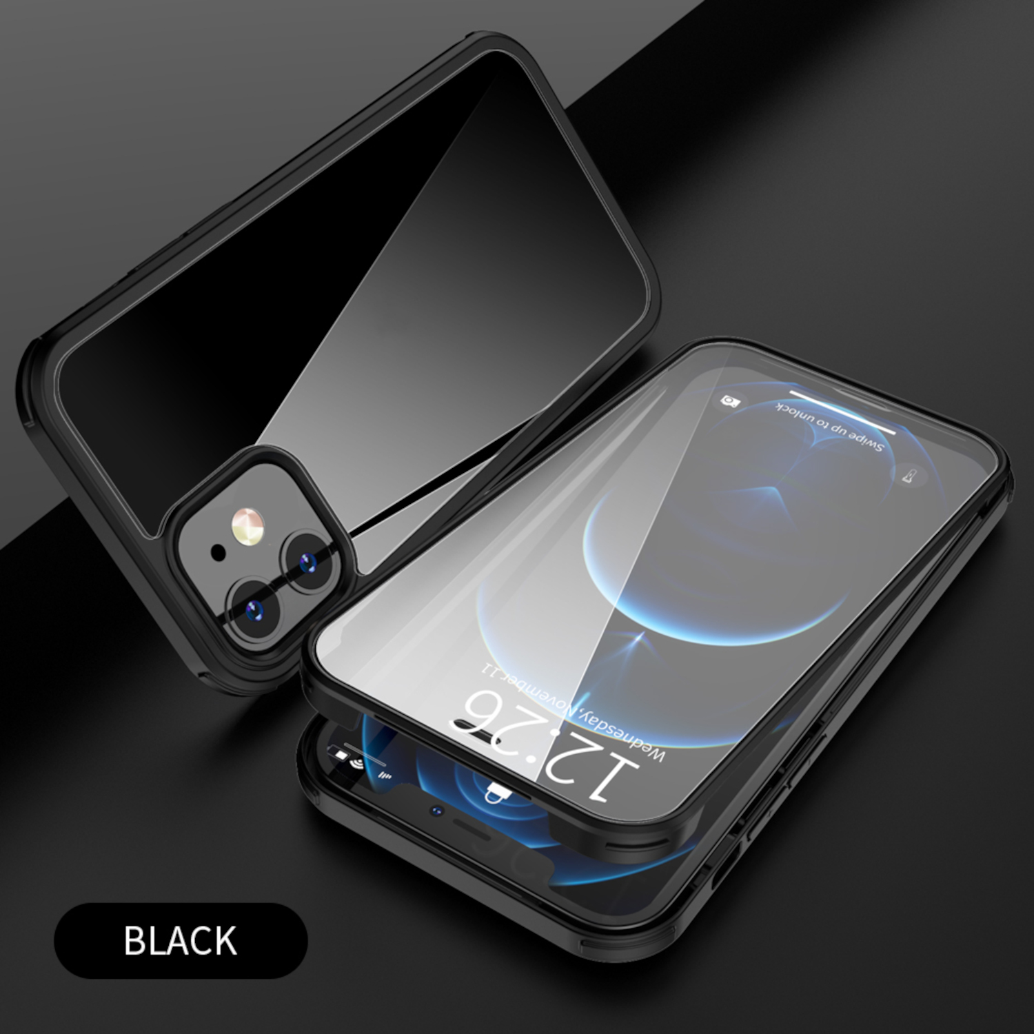 Apple, Schwarz/Transparent Glas, iPhone Full Cover, Cover 12 VALENTA Full mini,