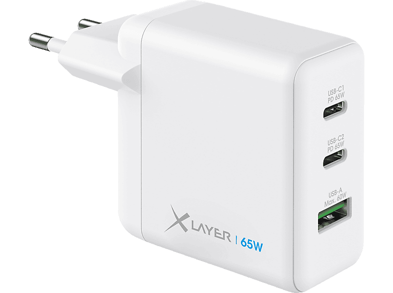 XLAYER Powercharger 65W GaN USB-C Ladegerät Universal, Weiß