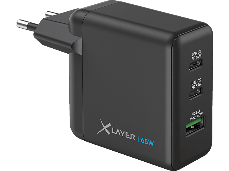 XLAYER Powercharger Ladegerät USB-C GaN Universal, 65W Schwarz