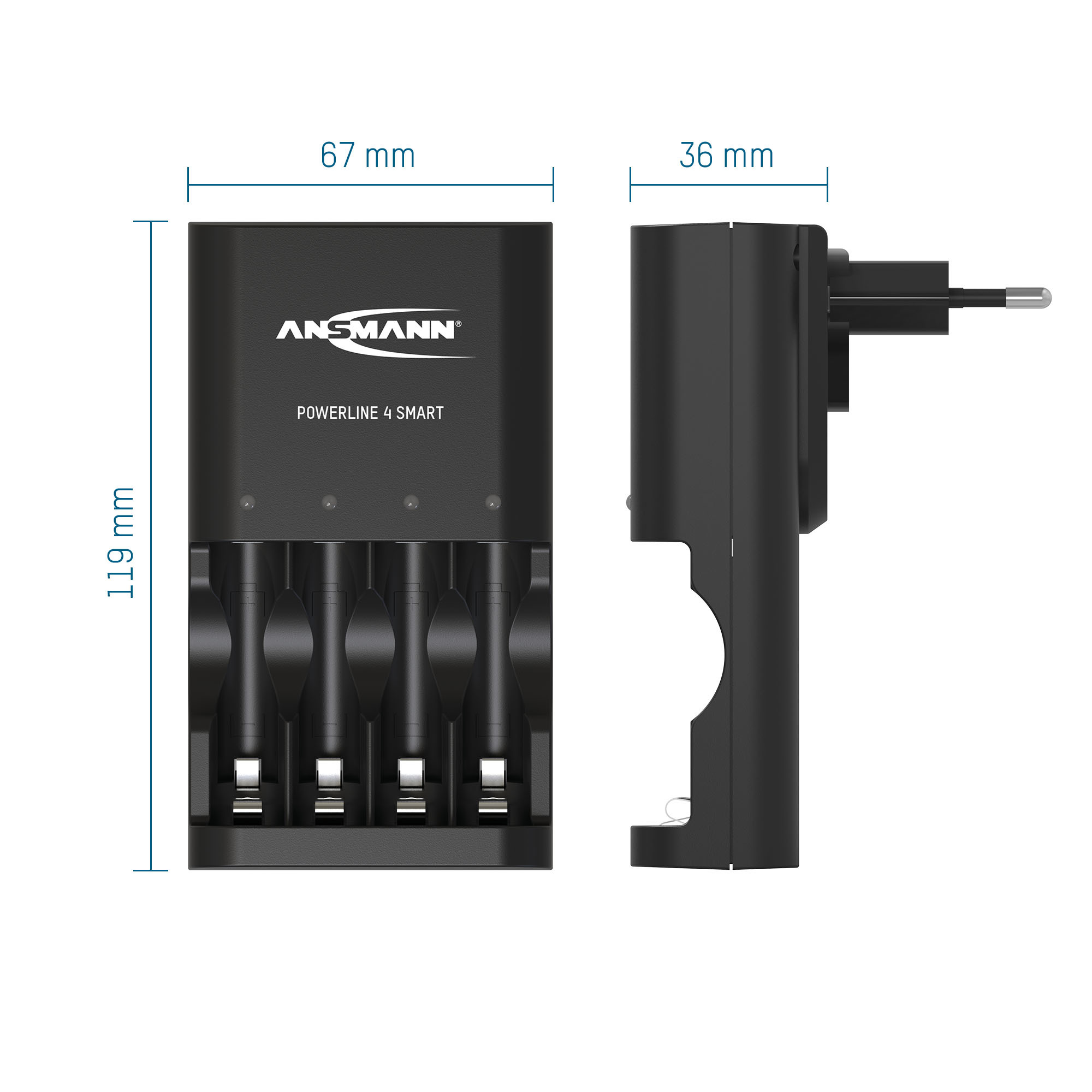ANSMANN Powerline 4 Smart Akkuladegerät schwarz universal, Akku-Ladegerät