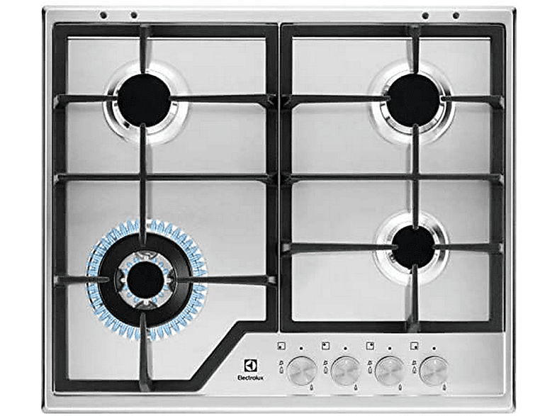 Placa de gas ELECTROLUX KGS6436SX 4 zonas de cocción gas propano acero inox gris con encendido integrado 60cm