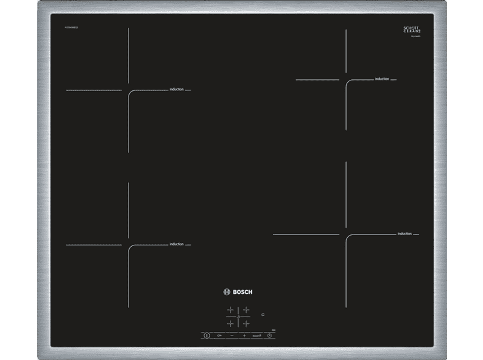 Encimera - BOSCH PUE645BB1E, Eléctrica, Placa de vitrocerámica, 4, Negro