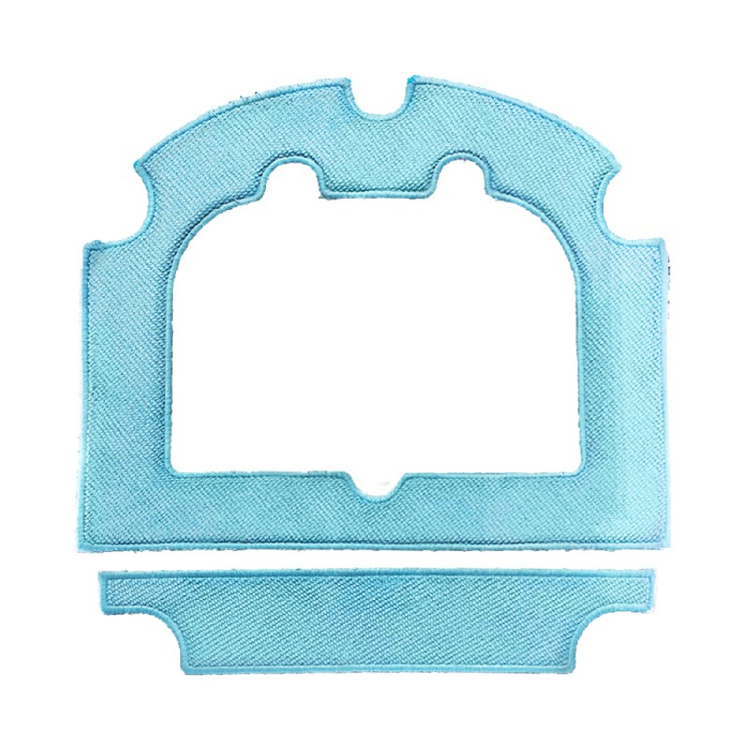 Mopa azul claro con forma rectangular y fondo blanco.