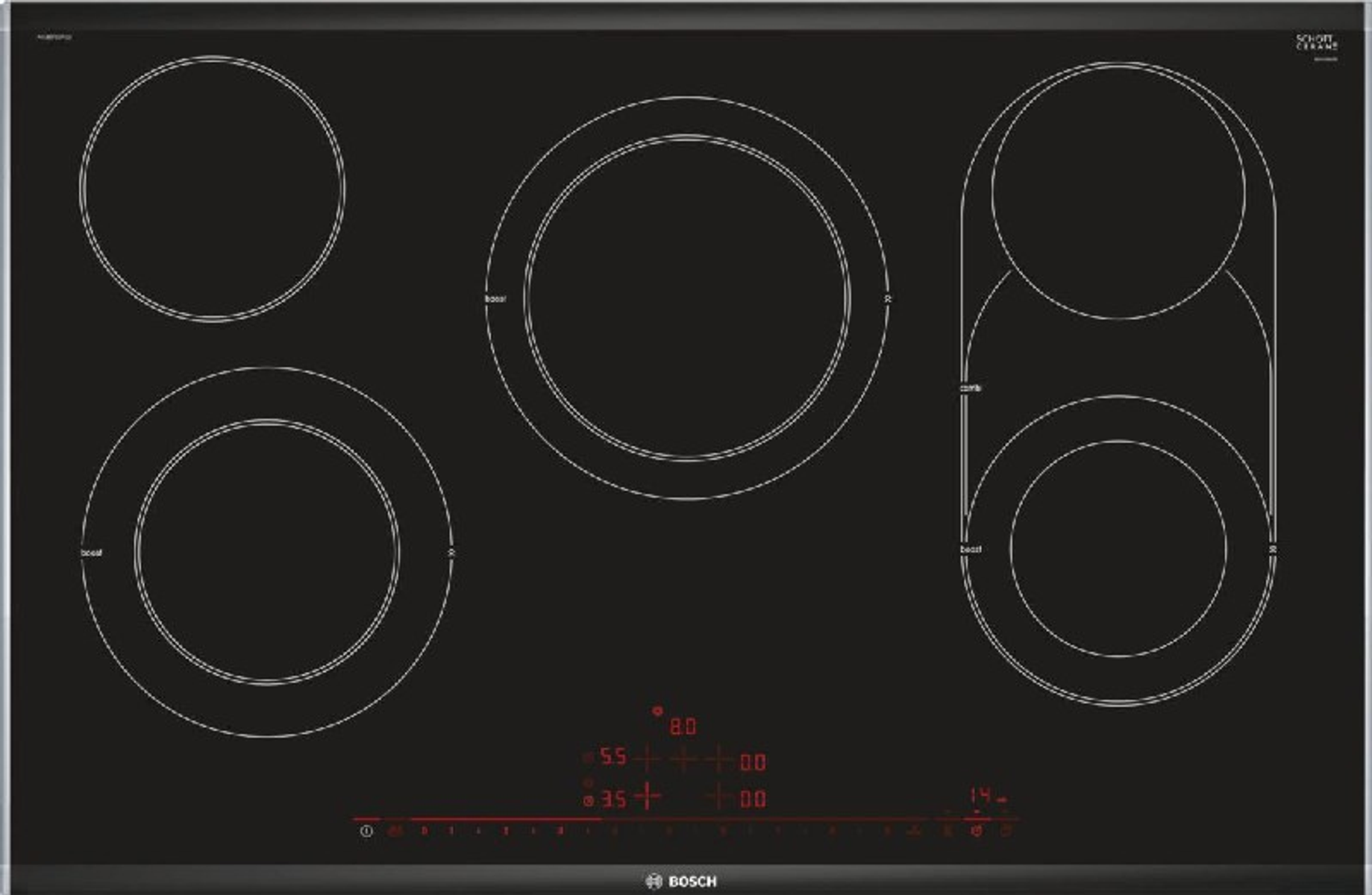 Placa de vitrocerámica - PKM875DP1D BOSCH, Eléctrica, 5, Negro