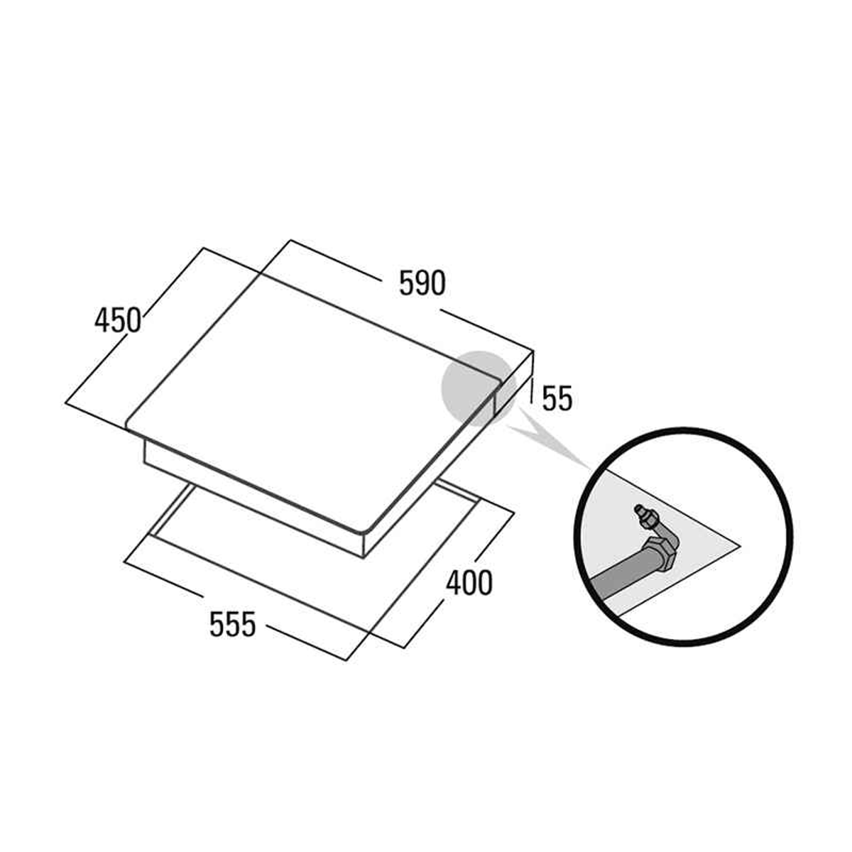Schemat wymiarów płyty grzewczej z okrągłą wstawką i opisem.