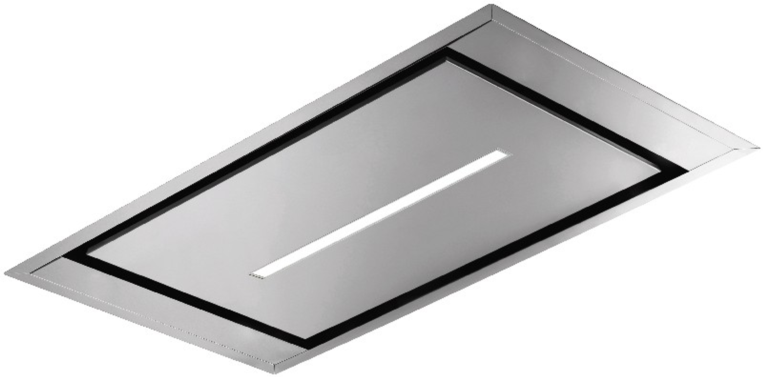 Campana extractora empotrada de acero inoxidable con luz rectangular.