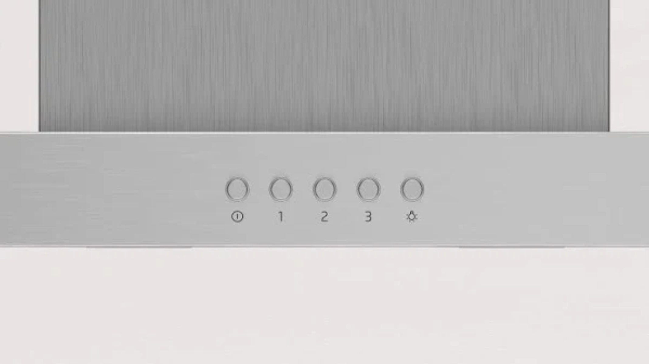 Primo piano del pannello di controllo della cappa con i pulsanti 1, 2, 3 e una luce.