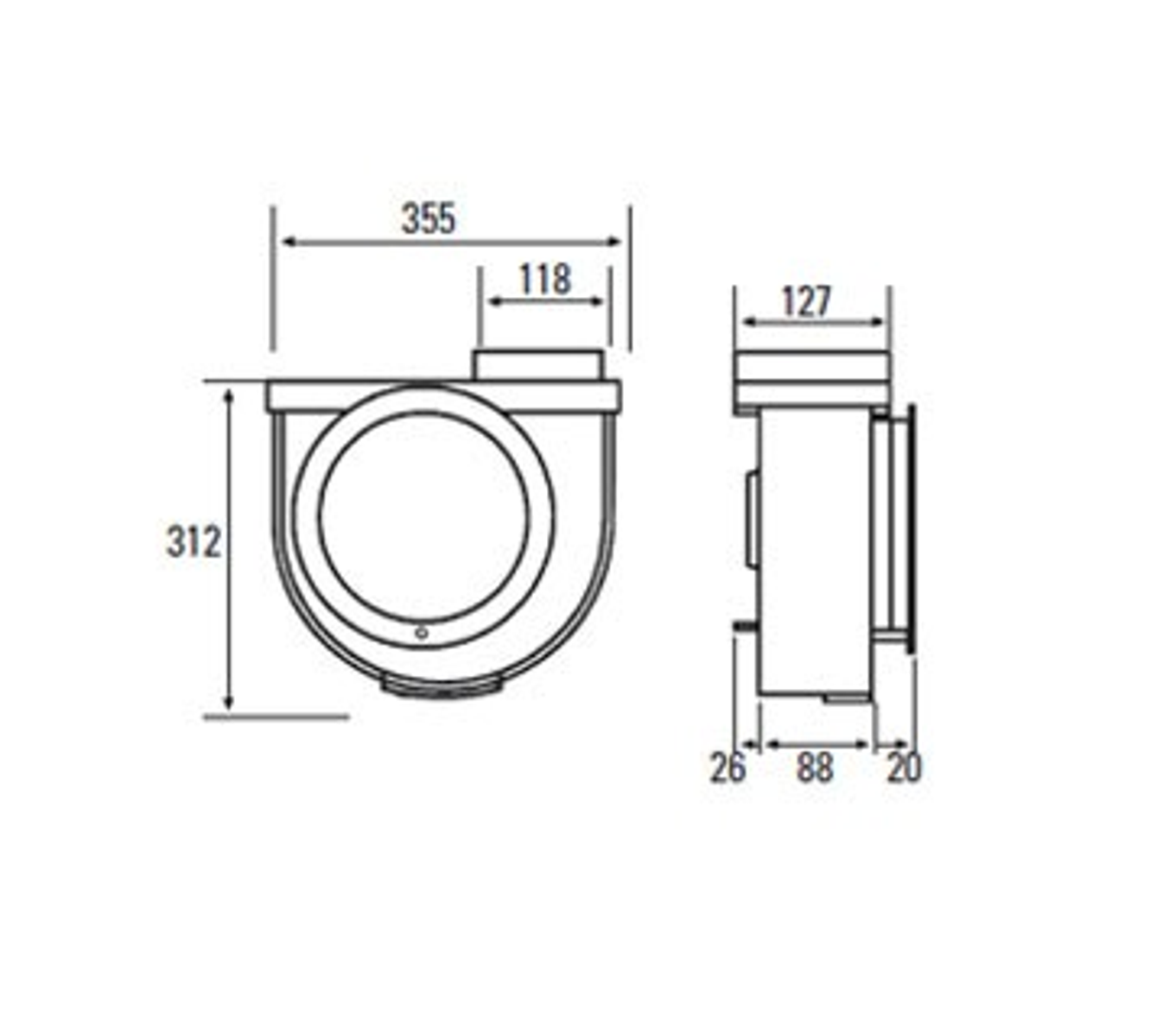 Dibujo técnico de un electrodoméstico de cocina. Se muestran las dimensiones.